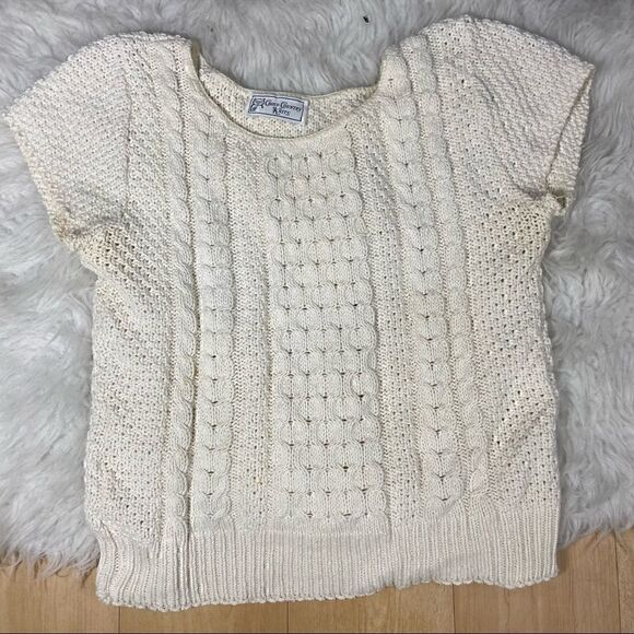 Vintage Cerulean Ivory / off white Short Sleeved Cross Country Knits Sweater - Picture 3 of 15